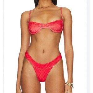 Mello The Label Red Two Piece Balconette Bralette Top Cheeky Bikini Bottoms SZ S